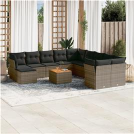 vidaXL 12 pcs conjunto de sofás jardim c/ almofadões vime PE cinzento