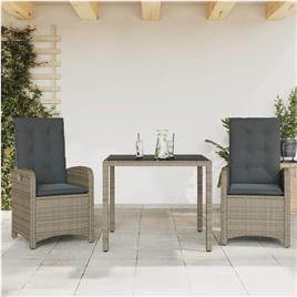 vidaXL 3 pcs conjunto de jantar p/ jardim c/ almofadões vime PE cinza