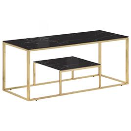 vidaXL Mesa de centro aço inoxidável e vidro temperado dourado