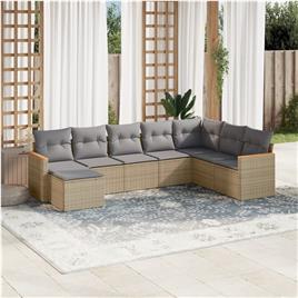 vidaXL 8 pcs conj. sofás jardim c/ almofadões vime PE bege misturado