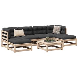 vidaXL 7 pcs conjunto sofás de jardim com almofadões pinho maciço