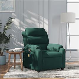 vidaXL Poltrona de massagens reclinável veludo verde-escuro