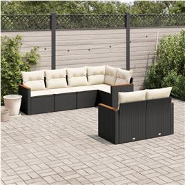 vidaXL 7 pcs conjunto de sofás p/ jardim c/ almofadões vime PE preto