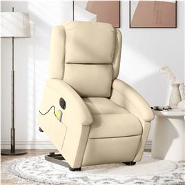 vidaXL Poltrona elétrica elevatória massagens tecido creme