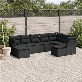 vidaXL 9 pcs conjunto de sofás p/ jardim c/ almofadões vime PE preto