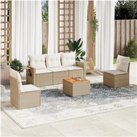 vidaXL 6 pcs conjunto de sofás p/ jardim com almofadões vime PE bege