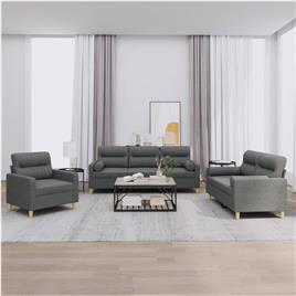 vidaXL 3 pcs conjunto de sofás com almofadas tecido cinzento-escuro
