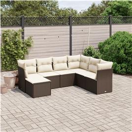 vidaXL 7 pcs conjunto de sofás jardim c/ almofadões vime PE castanho