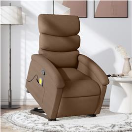 vidaXL Poltrona reclinável massagens tecido castanho