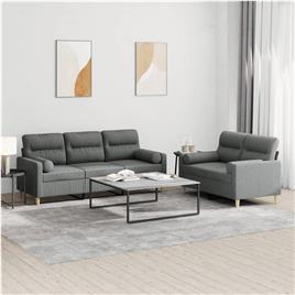 vidaXL 2 pcs conjunto de sofás com almofadas tecido cinzento-escuro