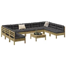 vidaXL 10pcs conj. sofás jardim c/ almofadões madeira pinho impregnado