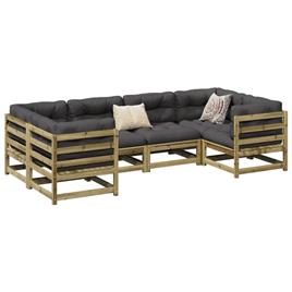 vidaXL 6 pcs conjunto sofás de jardim c/ almofadões pinho impregnado