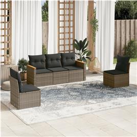 vidaXL 5 pcs conjunto sofás de jardim c/ almofadões vime PE cinzento