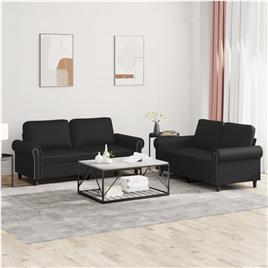 vidaXL 2 pcs conjunto de sofás com almofadões couro artificial preto