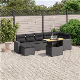 vidaXL 8 pcs conjunto sofás de jardim com almofadões vime PE preto