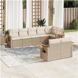vidaXL 8 pcs conjunto de sofás p/ jardim com almofadões vime PE bege