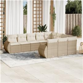 vidaXL 10 pcs conjunto de sofás p/ jardim com almofadões vime PE bege