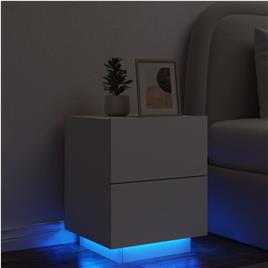 vidaXL Mesa de cabeceira com luzes LED derivados de madeira branco