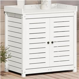 vidaXL Mesa de jardinagem com prateleiras madeira pinho maciça branco