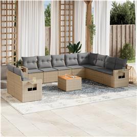 vidaXL 11 pcs conj. sofás jardim c/ almofadões vime PE bege misturado
