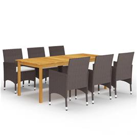 vidaXL 7 pcs conjunto de jantar para jardim com almofadões castanho