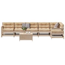 vidaXL 7 pcs conjunto lounge de jardim c/ almofadões pinho maciço