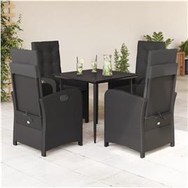 vidaXL 5 pcs conjunto de jantar p/ jardim c/ almofadões vime PE preto