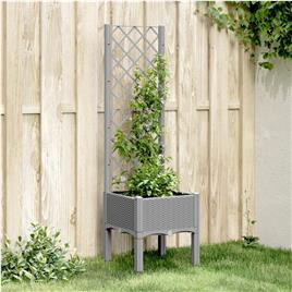 vidaXL Vaso/floreira jardim c/ treliça 40x40x142 cm PP cinzento-claro