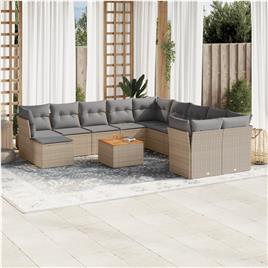 vidaXL 12 pcs conjunto de sofás p/ jardim com almofadões vime PE bege