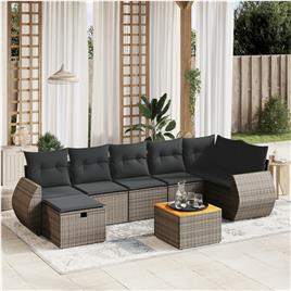vidaXL 8 pcs conjunto sofás de jardim c/ almofadões vime PE cinzento