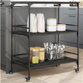 vidaXL Carrinho de cozinha 100,5x50x105 cm derivados de madeira preto