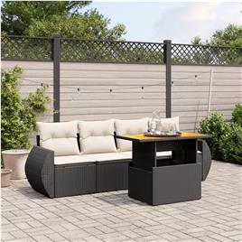 vidaXL 5 pcs conjunto sofás de jardim com almofadões vime PE preto