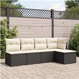 vidaXL 5 pcs conjunto sofás de jardim com almofadões vime PE preto