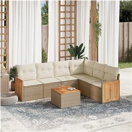 vidaXL 7 pcs conjunto de sofás p/ jardim com almofadões vime PE bege