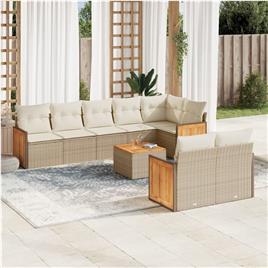 vidaXL 9 pcs conjunto de sofás p/ jardim com almofadões vime PE bege