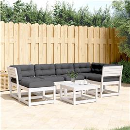 vidaXL 6 pcs conj. sofás de jardim c/ almofadões pinho maciço branco