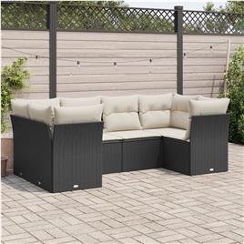vidaXL 6 pcs conjunto sofás de jardim c/ almofadões vime PE preto