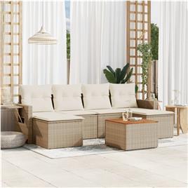 vidaXL 7 pcs conjunto de sofás p/ jardim com almofadões vime PE bege