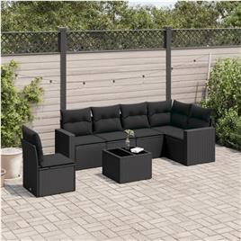 vidaXL 7 pcs conjunto de sofás p/ jardim c/ almofadões vime PE preto