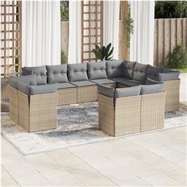 vidaXL 12 pcs conjunto de sofás p/ jardim com almofadões vime PE bege