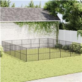 vidaXL Parque para cães com 20 painéis aço galvanizado preto