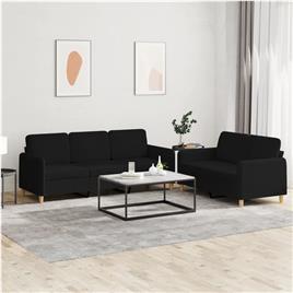 vidaXL 2 pcs conjunto de sofás com almofadões tecido preto