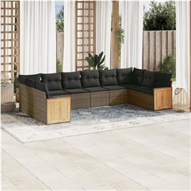 vidaXL 10 pcs conjunto sofás de jardim c/ almofadões vime PE cinzento