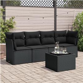 vidaXL 5 pcs conjunto sofás de jardim com almofadões vime PE preto