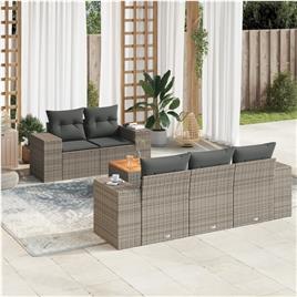 vidaXL 6 pcs conjunto sofás de jardim com almofadões vime cinzento