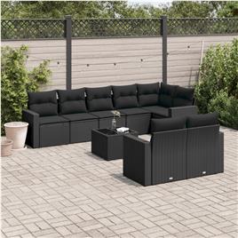 vidaXL 9 pcs conjunto de sofás p/ jardim c/ almofadões vime PE preto