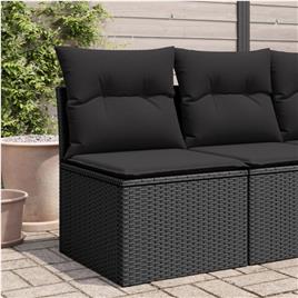 vidaXL Sofá de jardim sem braços com almofadões vime PE preto