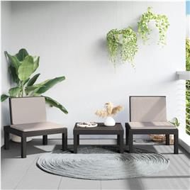 vidaXL 3 pcs conjunto lounge de jardim com almofadões PP antracite