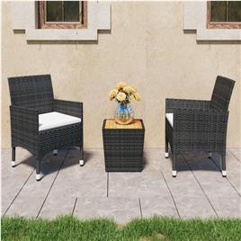 vidaXL 3 pcs conjunto bistrô jardim vime PE e madeira maciça preto