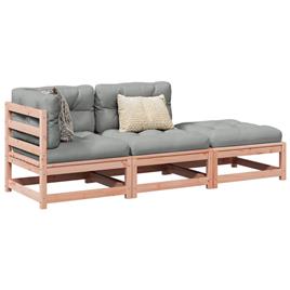 vidaXL 3 pcs conj. sofás jardim c/ almofadões madeira abeto-de-douglas